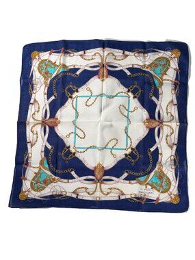 Vintage Paolo Gucci Equestrian Scarf – Navy Blue & Turquoise – 16"